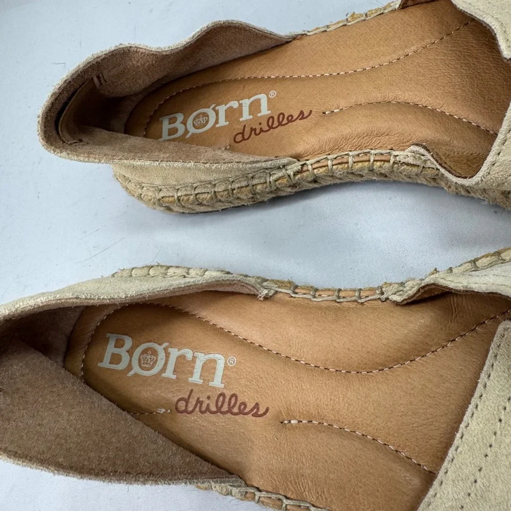Born Drilles Espadrille Sandals Women 8 Tan Suede Leather Slip On Beach Boho